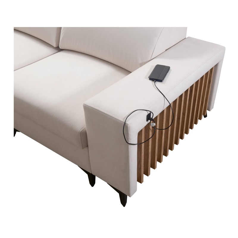 Ecksofa Alto III mit Lamellen, Schlaffunktion und verstellbaren Kopfstützen im Stoff Plecionka, Sawana 72 Ecksofa Alto III mit Lamellen, Schlaffunktion und verstellbaren Kopfstützen im Stoff Plecionka, Sawana 72