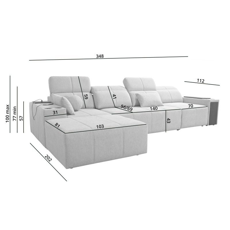 Elegant Corner Sofa Milano XII with Sleeping Function - Woven Fabric, Verita 39 Elegant Corner Sofa Milano XII with Sleeping Function - Woven Fabric, Verita 39