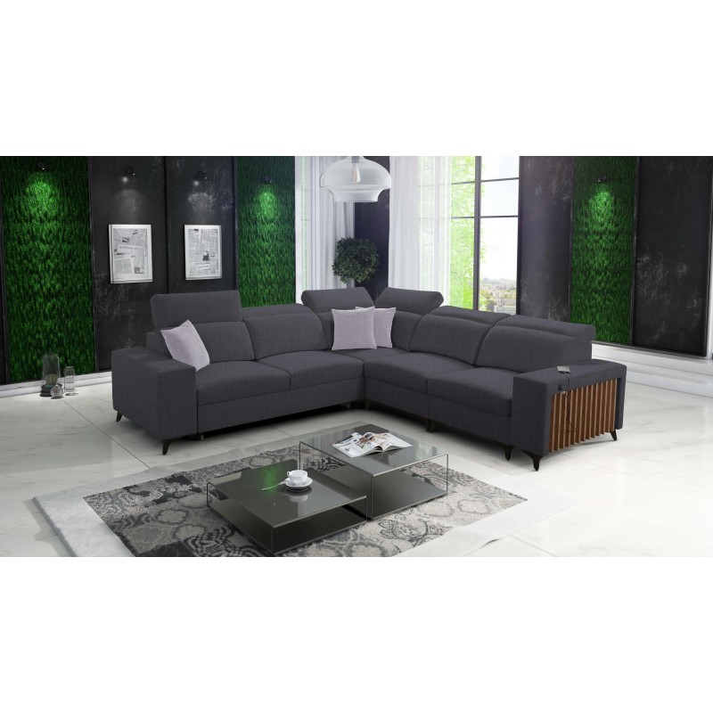 Alto III corner sofa with slats, sleeping function, and adjustable headrests in Plecionka fabric, Sawana 96