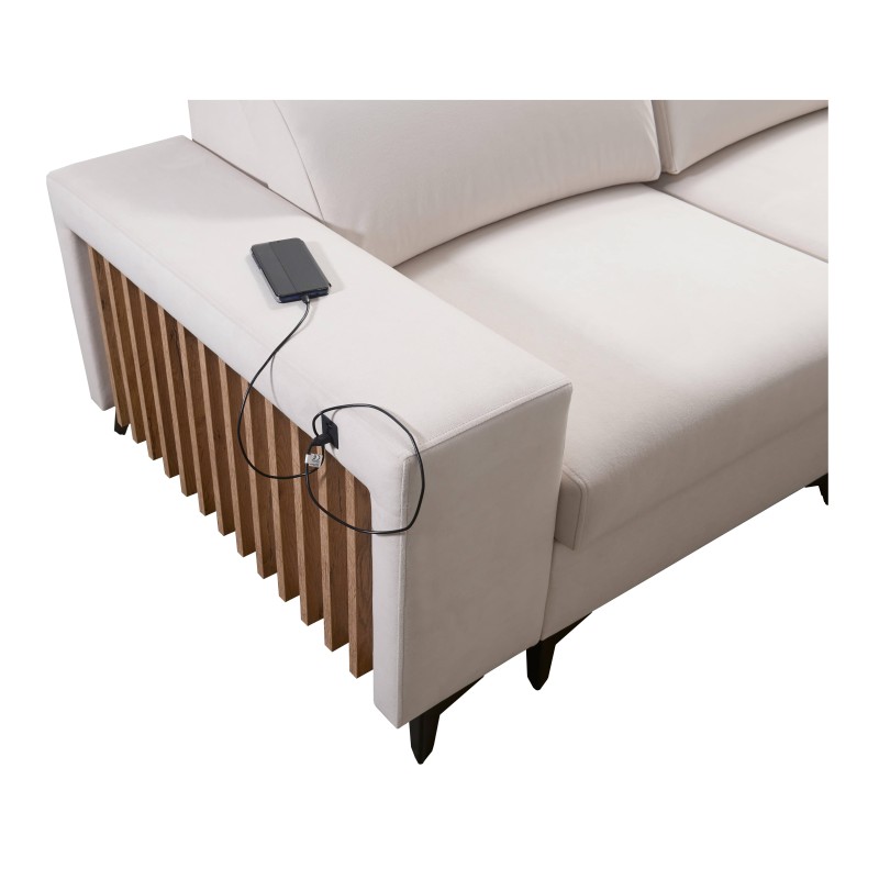 Ecksofa Alto III mit Lamellen, Schlafunktion und verstellbaren Kopfstützen in Stoff Plecionka, Sawana 26 Ecksofa Alto III mit Lamellen, Schlafunktion und verstellbaren Kopfstützen in Stoff Plecionka, Sawana 26
