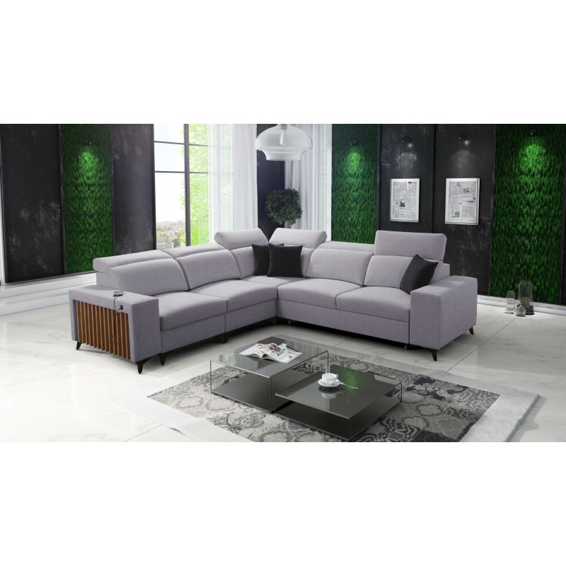 Alto III corner sofa with slats, sleeping function, and adjustable headrests in Plecionka fabric, Sawana 84