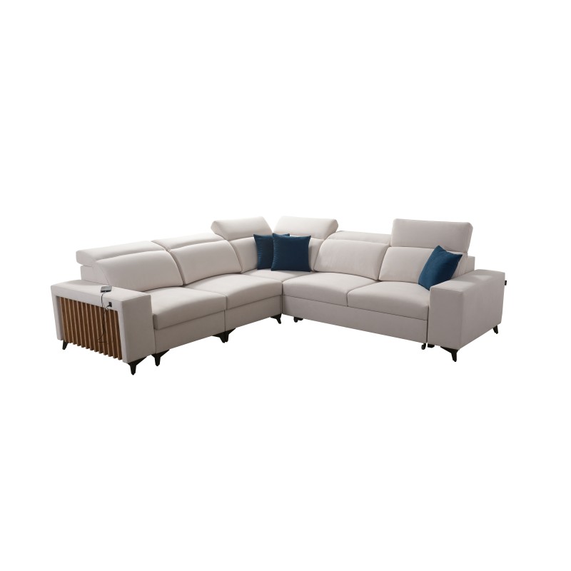 Ecksofa Alto III mit Lamellen, Schlaffunktion und verstellbaren Kopfstützen in Stoff Plecionka, Sawana 84 Ecksofa Alto III mit Lamellen, Schlaffunktion und verstellbaren Kopfstützen in Stoff Plecionka, Sawana 84
