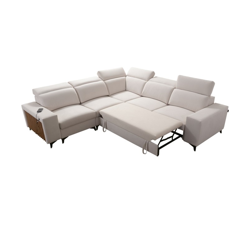 Ecksofa Alto III mit Lamellen, Schlaffunktion und verstellbaren Kopfstützen in Stoff Plecionka, Sawana 84 Ecksofa Alto III mit Lamellen, Schlaffunktion und verstellbaren Kopfstützen in Stoff Plecionka, Sawana 84