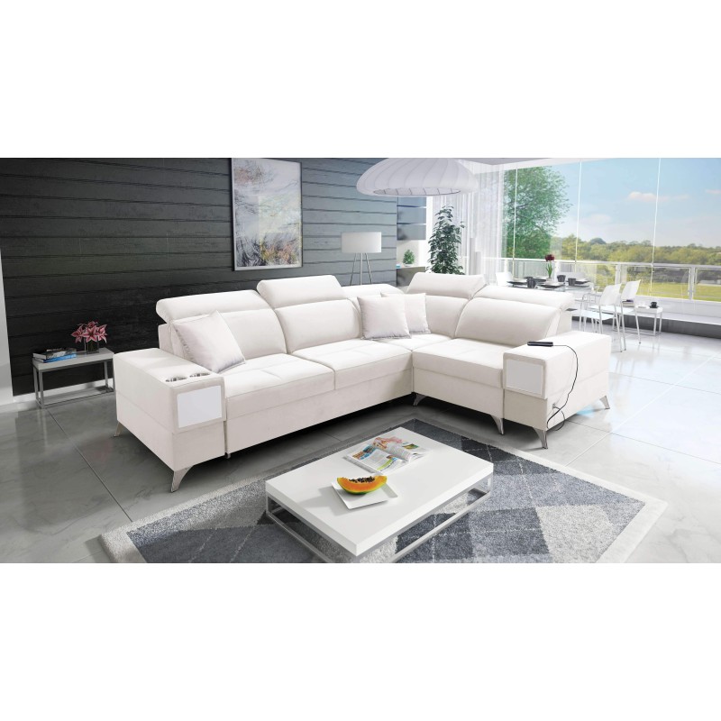 Ecksofa Porto II mit Schlaffunktion, ausziehbare Schublade, USB-Anschluss - Velours | Hydrophob, Casablanca 2301