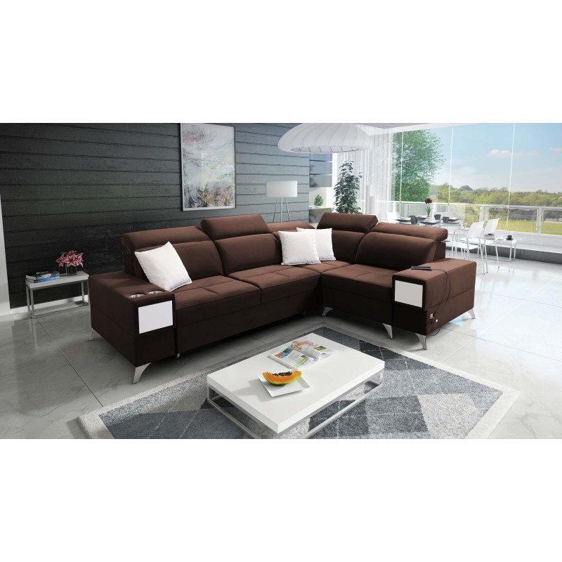Ecksofa Porto II mit Schlaffunktion, ausziehbare Schublade, USB-Port - Velours | Hydrophob, Casablanca 2307 Ecksofa Porto II mit Schlaffunktion, ausziehbare Schublade, USB-Port - Velours | Hydrophob, Casablanca 2307