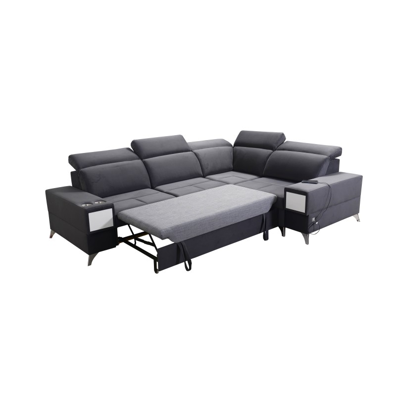 Ecksofa Porto II mit Schlaffunktion, ausziehbare Schublade, USB-Port - Velours | Hydrophob, Casablanca 2307 Ecksofa Porto II mit Schlaffunktion, ausziehbare Schublade, USB-Port - Velours | Hydrophob, Casablanca 2307