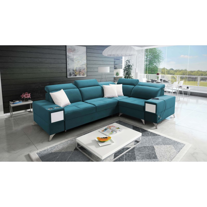 Sofá esquinero Porto II con función de cama, cajón extraíble, puerto USB - Terciopelo | Hidrófugo, Casablanca 2313 Sofá esquinero Porto II con función de cama, cajón extraíble, puerto USB - Terciopelo | Hidrófugo, Casablanca 2313