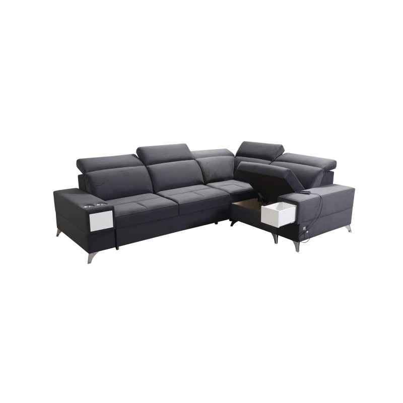 Ecksofa Porto II mit Schlaffunktion, ausziehbarer Schublade, USB-Anschluss - Velours | Wasserabweisend, Casablanca 2314 Ecksofa Porto II mit Schlaffunktion, ausziehbarer Schublade, USB-Anschluss - Velours | Wasserabweisend, Casablanca 2314