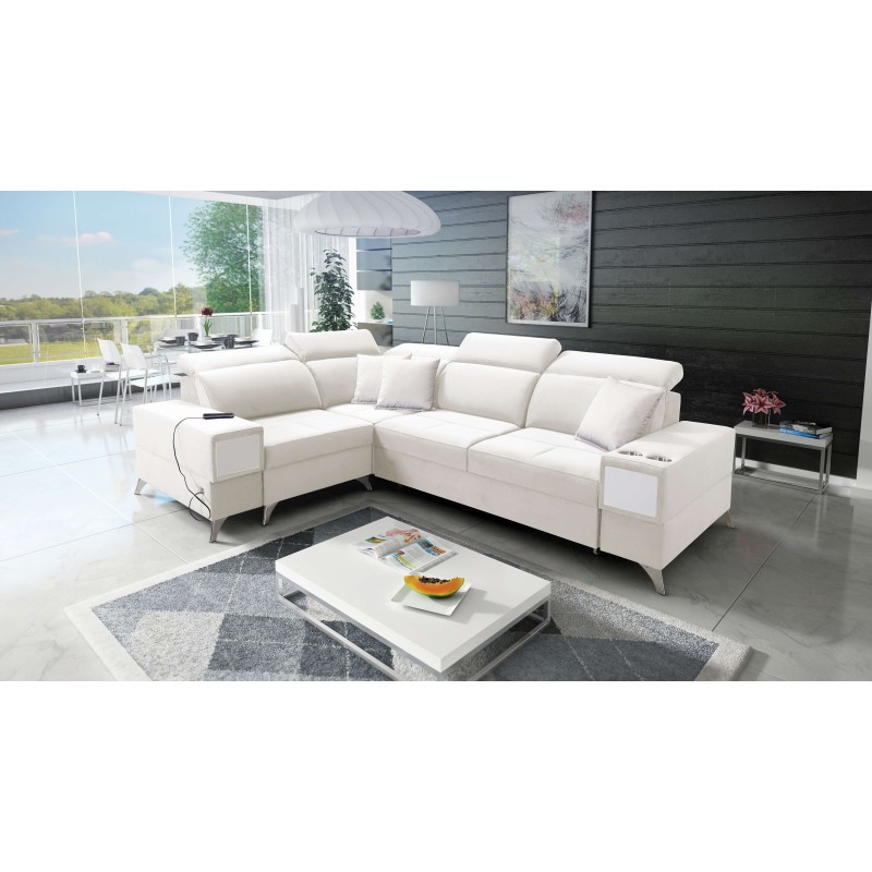 Ecksofa Porto II mit Schlaffunktion, ausziehbare Schublade, USB-Anschluss - Velours | Hydrophob, Casablanca 2301 Ecksofa Porto II mit Schlaffunktion, ausziehbare Schublade, USB-Anschluss - Velours | Hydrophob, Casablanca 2301