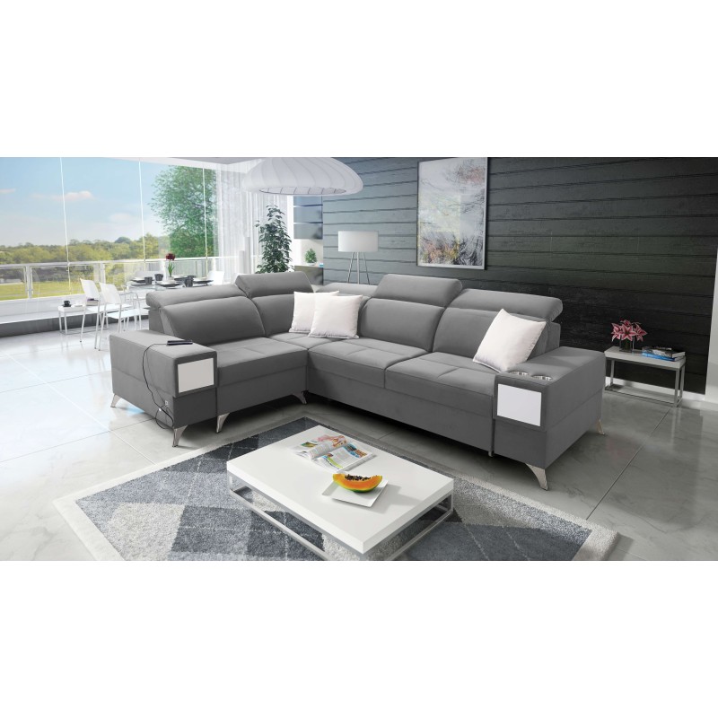 Ecksofa Porto II mit Schlaffunktion, ausziehbarer Schublade, USB-Anschluss - Velours | Wasserabweisend, Casablanca 2314 Ecksofa Porto II mit Schlaffunktion, ausziehbarer Schublade, USB-Anschluss - Velours | Wasserabweisend, Casablanca 2314