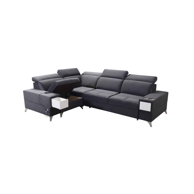 Ecksofa Porto II mit Schlaffunktion, ausziehbarer Schublade, USB-Anschluss - Velours | Wasserabweisend, Casablanca 2314 Ecksofa Porto II mit Schlaffunktion, ausziehbarer Schublade, USB-Anschluss - Velours | Wasserabweisend, Casablanca 2314