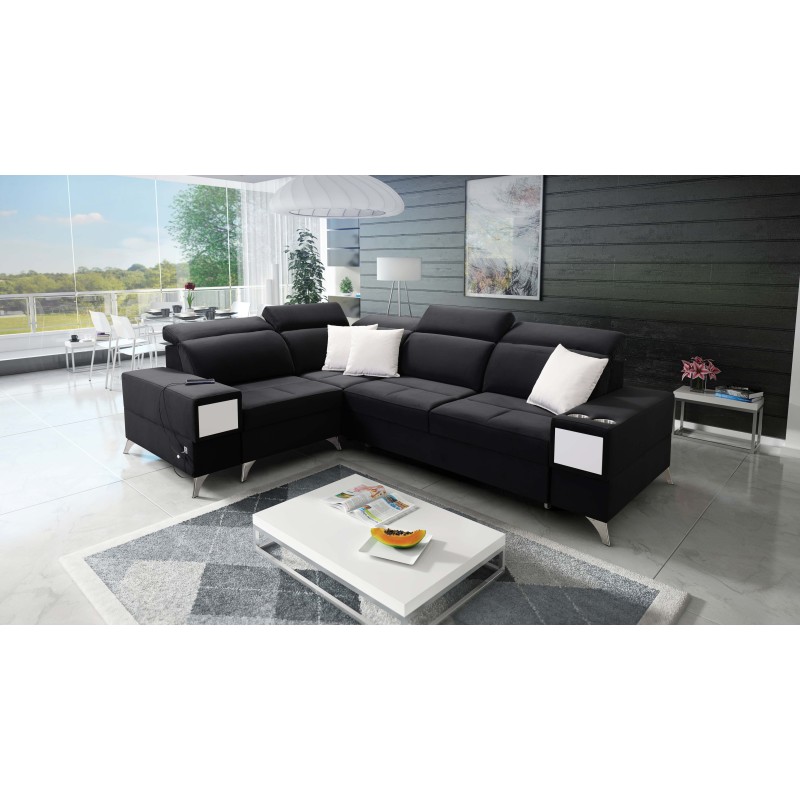 Porto II Ecksofa mit Schlaffunktion, ausziehbarer Schublade, USB-Anschluss - Samt | Hydrophob, Casablanca 2316