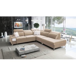 Porto IX Corner Sofa with Sleeping Function | Velvet | Water-Repellent, Casablanca 2304 | Adjustable Headrests | USB Port