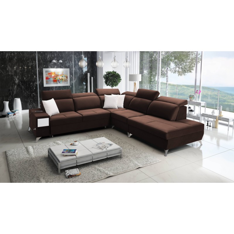 Porto IX corner sofa with sleeping function | Velvet | Water-repellent, Casablanca 2307 | Adjustable headrests | USB port