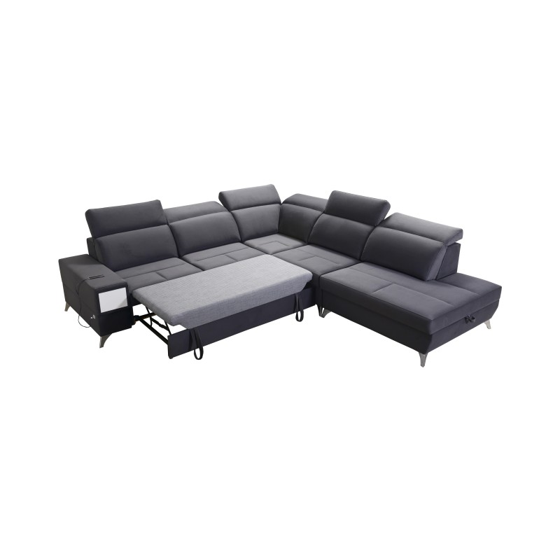 Ecksofa Porto IX mit Schlaffunktion | Velours | Hydrophob, Casablanca 2314 | Verstellbare Kopfstützen | USB-Anschluss Ecksofa Porto IX mit Schlaffunktion | Velours | Hydrophob, Casablanca 2314 | Verstellbare Kopfstützen | USB-Anschluss