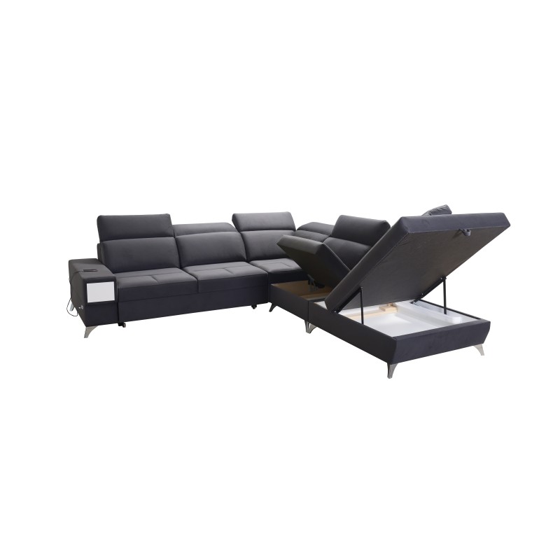 Ecksofa Porto IX mit Schlaffunktion | Velours | Hydrophob, Casablanca 2314 | Verstellbare Kopfstützen | USB-Anschluss Ecksofa Porto IX mit Schlaffunktion | Velours | Hydrophob, Casablanca 2314 | Verstellbare Kopfstützen | USB-Anschluss