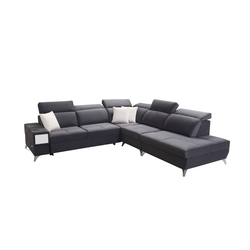 Ecksofa Porto IX mit Schlaffunktion | Velours | Hydrophob, Casablanca 2314 | Verstellbare Kopfstützen | USB-Anschluss Ecksofa Porto IX mit Schlaffunktion | Velours | Hydrophob, Casablanca 2314 | Verstellbare Kopfstützen | USB-Anschluss