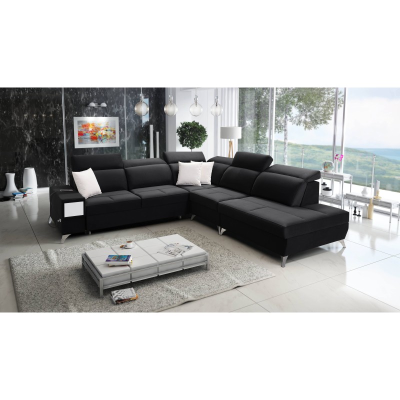 Porto IX Corner Sofa with Sleeping Function | Velvet | Water-Repellent, Casablanca 2316 | Adjustable Headrests | USB Port