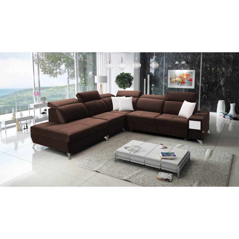 Porto IX corner sofa with sleeping function | Velvet | Water-repellent, Casablanca 2307 | Adjustable headrests | USB port