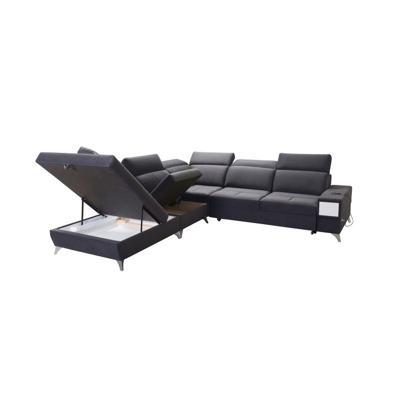 Ecksofa Porto IX mit Schlaffunktion | Samt | Wasserabweisend, Casablanca 2313 | Verstellbare Kopfstützen | USB-Anschluss Ecksofa Porto IX mit Schlaffunktion | Samt | Wasserabweisend, Casablanca 2313 | Verstellbare Kopfstützen | USB-Anschluss