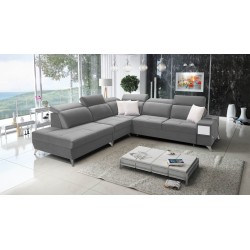 Porto IX Corner Sofa with Sleeping Function | Velvet | Water-Repellent, Casablanca 2314 | Adjustable Headrests | USB Port