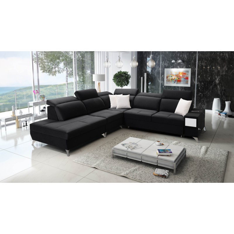 Porto IX Corner Sofa with Sleeping Function | Velvet | Water-Repellent, Casablanca 2316 | Adjustable Headrests | USB Port