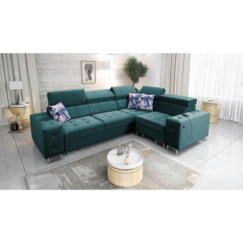 Fusion II Corner Sofa with Sleeping Function in Velour Fabric | Hydrophobic, Magic Velvet 2221 | The Perfect Furniture for Your 
