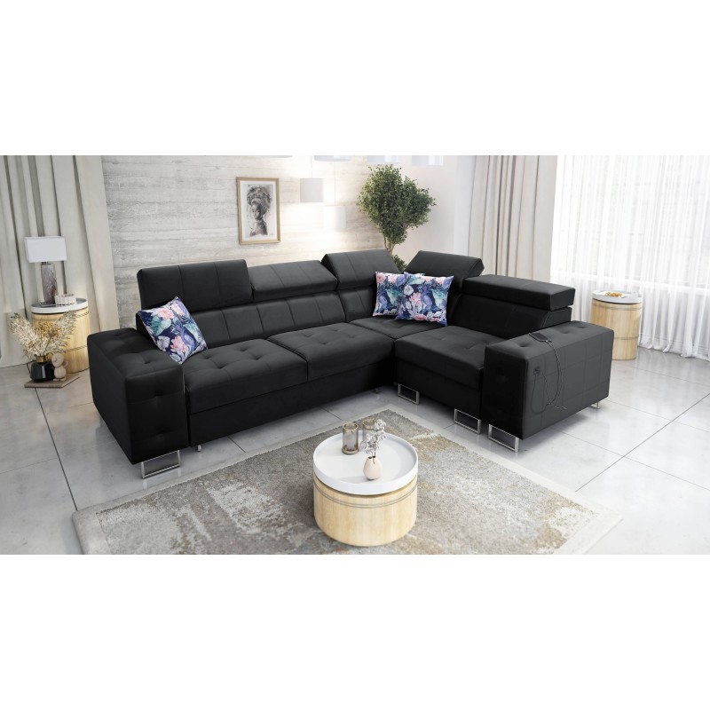 Fusion II corner sofa with sleeping function in Velour fabric | Hydrophobic, Magic Velvet 2219 | The perfect piece of furniture 