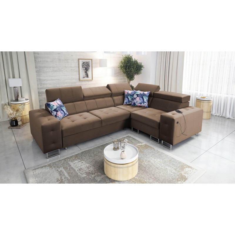 Fusion II corner sofa with a sleeping function in Velvet fabric | Hydrophobic, Magic Velvet 2299 | The perfect furniture for you