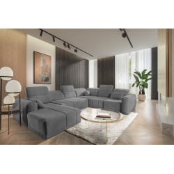 Narożnik w kształcie U Luxor VIII z funkcją spania tkanina Wind 90