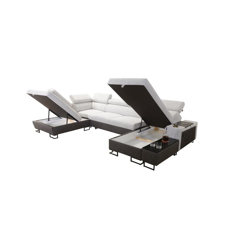 Narożnik w kształcie U Prestige VI z funkcją spania i portem usb tkanina Freya 210.11 + Tauro 8207 Narożnik w kształcie U Prestige VI z funkcją spania i portem usb tkanina Freya 210.11 + Tauro 8207