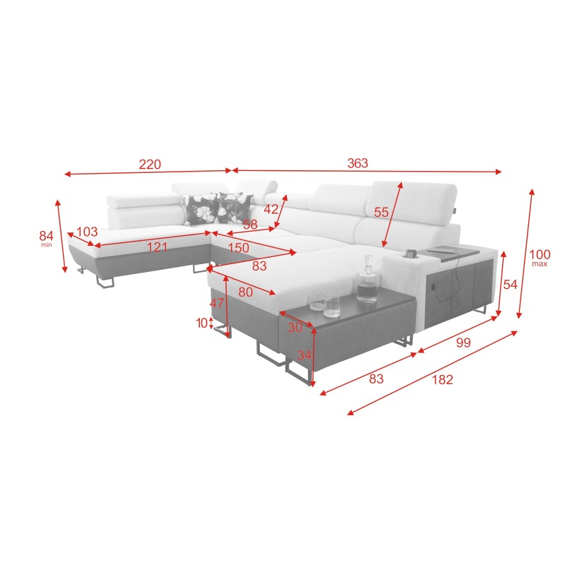 U-shaped Prestige VI corner sofa with a sleeping function, Soft to the touch, Freya 210.23 + Tauro 8207, USB port - Luxury in yo U-shaped Prestige VI corner sofa with a sleeping function, Soft to the touch, Freya 210.23 + Tauro 8207, USB port - Luxury in yo