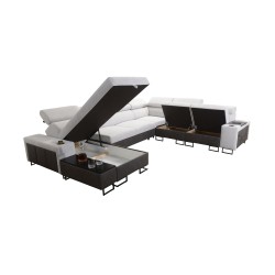 Narożnik w kształcie U Prestige VIII z funkcją spania i portem usb tkanina Freya 210.08 + Tauro 8203 Narożnik w kształcie U Prestige VIII z funkcją spania i portem usb tkanina Freya 210.08 + Tauro 8203