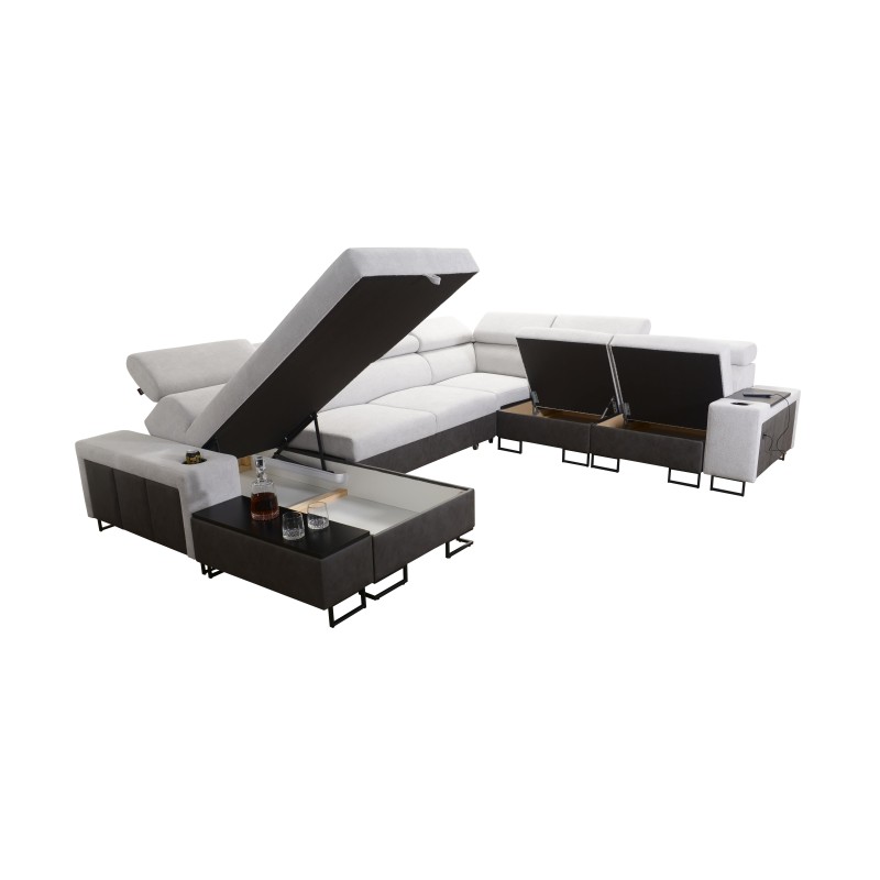Narożnik w kształcie U Prestige VIII z funkcją spania i portem usb tkanina Freya 210.24 + Tauro 8207 Narożnik w kształcie U Prestige VIII z funkcją spania i portem usb tkanina Freya 210.24 + Tauro 8207