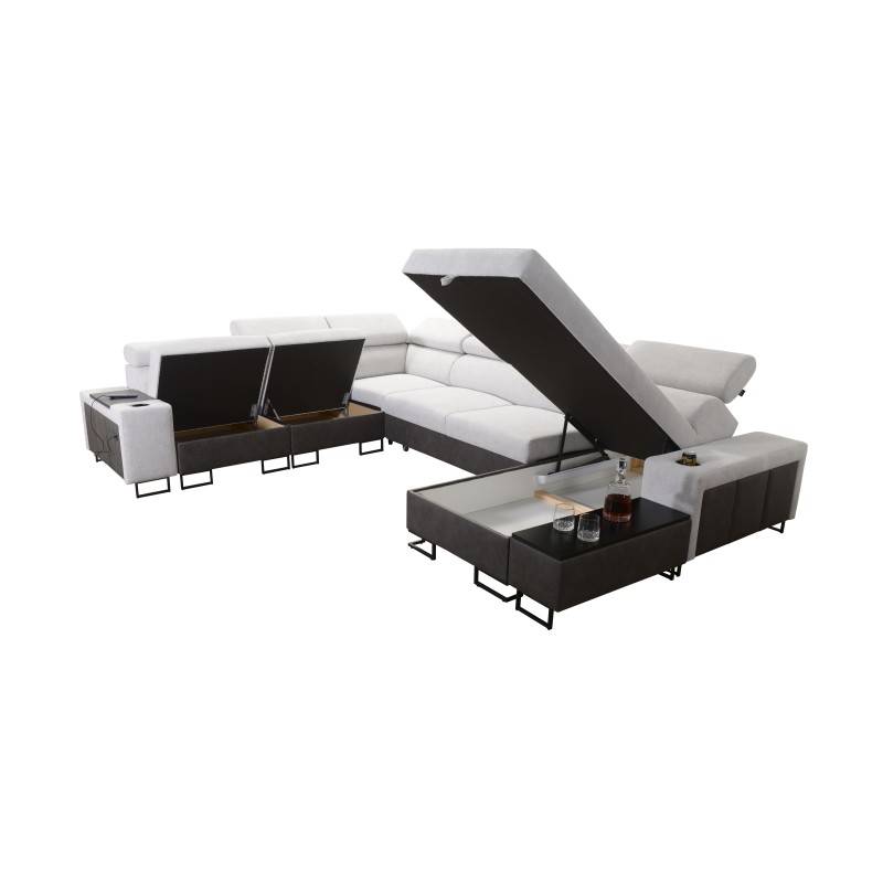 Narożnik w kształcie U Prestige VIII z funkcją spania i portem usb tkanina Freya 210.18 + Tauro 8207 Narożnik w kształcie U Prestige VIII z funkcją spania i portem usb tkanina Freya 210.18 + Tauro 8207