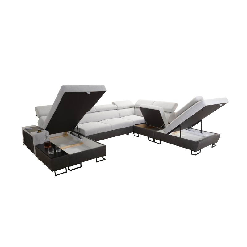 Narożnik w kształcie U Prestige X z funkcją spania i portem usb tkanina Freya 210.18 + Tauro 8207 Narożnik w kształcie U Prestige X z funkcją spania i portem usb tkanina Freya 210.18 + Tauro 8207