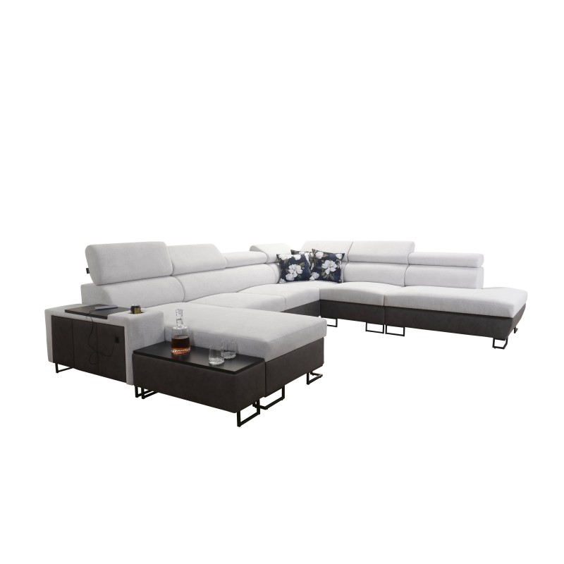 Narożnik w kształcie U Prestige X z funkcją spania i portem usb tkanina Freya 210.24 + Tauro 8207 Narożnik w kształcie U Prestige X z funkcją spania i portem usb tkanina Freya 210.24 + Tauro 8207