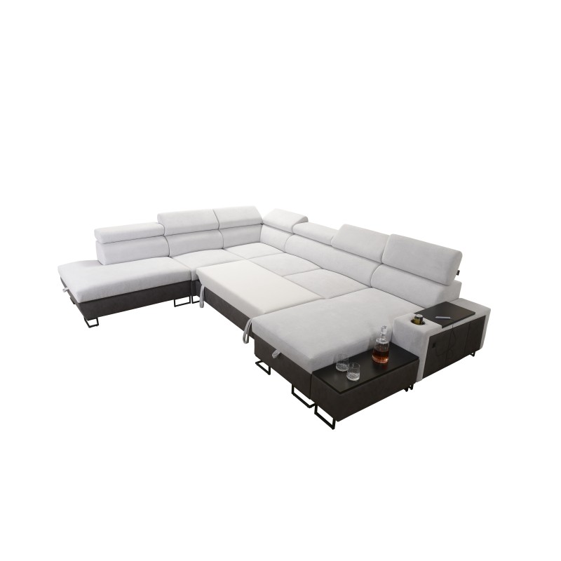 Narożnik w kształcie U Prestige X z funkcją spania i portem usb tkanina Freya 210.11 + Tauro 8207 Narożnik w kształcie U Prestige X z funkcją spania i portem usb tkanina Freya 210.11 + Tauro 8207