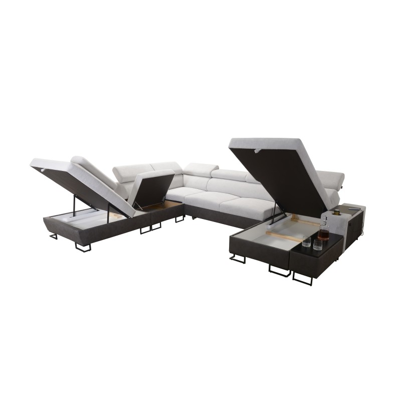 Narożnik w kształcie U Prestige X z funkcją spania i portem usb tkanina Freya 210.20 + Tauro 8207 Narożnik w kształcie U Prestige X z funkcją spania i portem usb tkanina Freya 210.20 + Tauro 8207