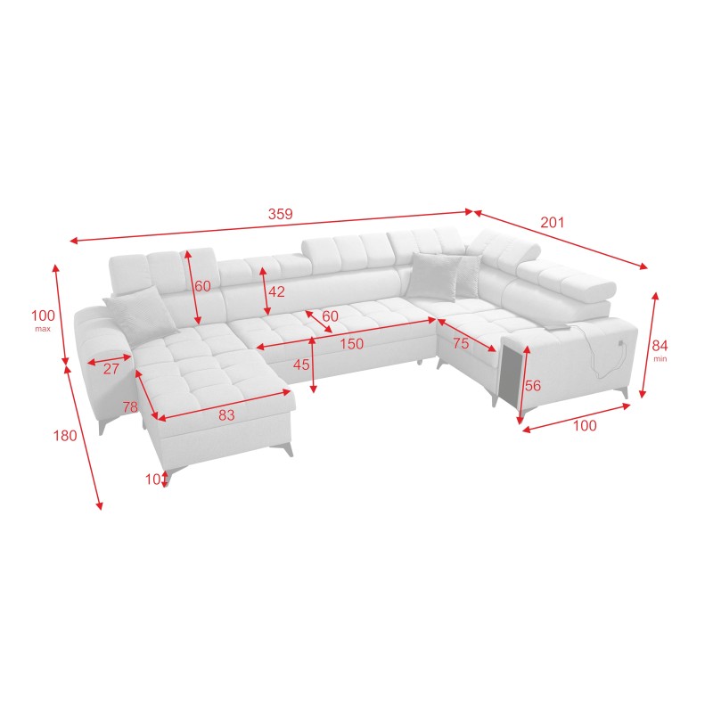 Sofá esquinero en forma de U Venna IV Maxi con función para dormir y puerto USB - Elegancia y Comodidad en tu Sala de Estar. Sofá esquinero en forma de U Venna IV Maxi con función para dormir y puerto USB - Elegancia y Comodidad en tu Sala de Estar.