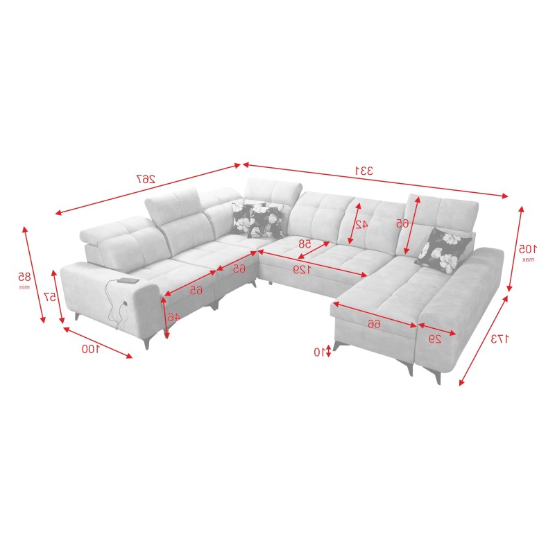 U-shaped corner sofa Ascot VIII with a sleeping function | Velvet fabric, Wave 2 U-shaped corner sofa Ascot VIII with a sleeping function | Velvet fabric, Wave 2