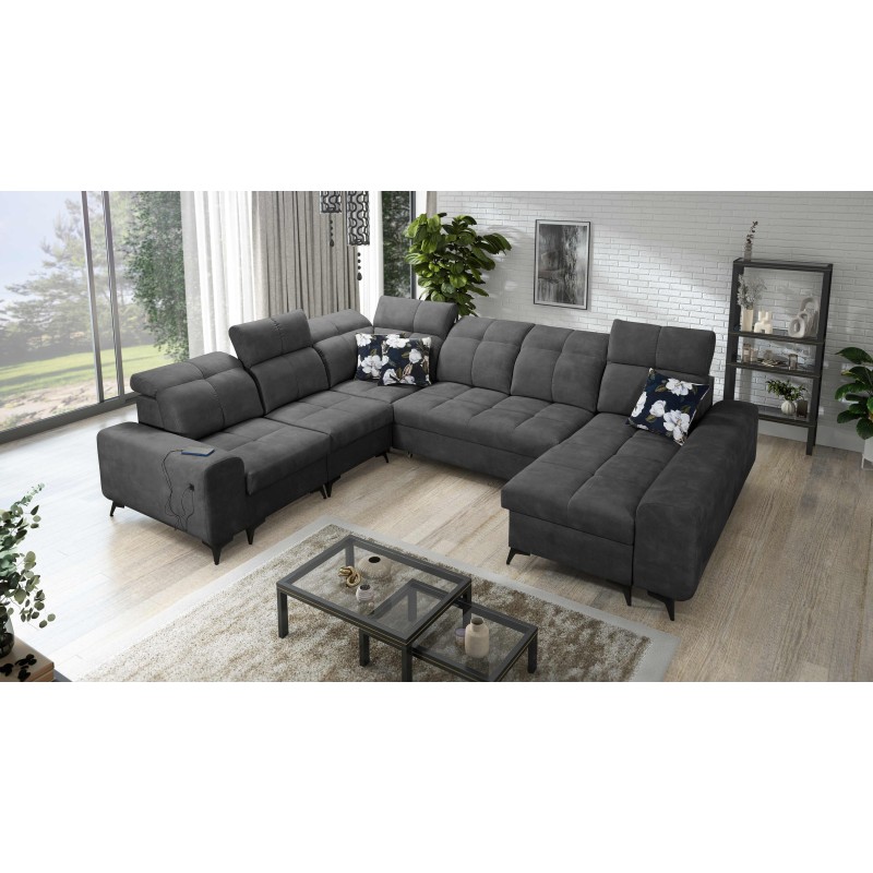 U-shaped corner sofa Ascot VIII with sleeping function | Velvet fabric, Wave 16