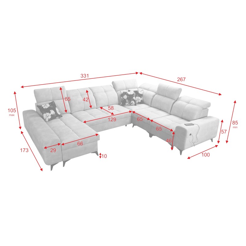 U-shaped corner sofa Ascot VIII with a sleeping function | Velvet fabric, Wave 2 U-shaped corner sofa Ascot VIII with a sleeping function | Velvet fabric, Wave 2