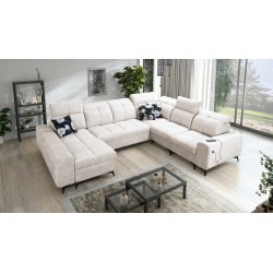U-shaped corner sofa Ascot VIII with sleeping function | Velvet fabric, Wave 1