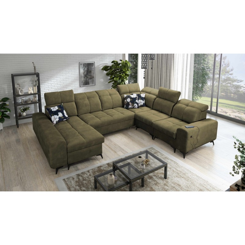 Ascot VIII U-Shaped Sofa with Sleeping Function | Velvet Fabric, Wave 11