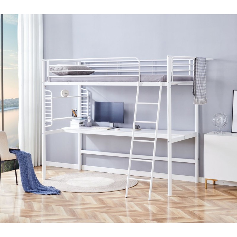 Hochbett mit Schreibtisch 90x200 (weiß)