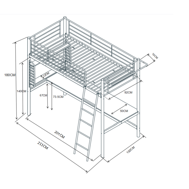 Hochbett mit Schreibtisch 90x200 (weiß) Hochbett mit Schreibtisch 90x200 (weiß)