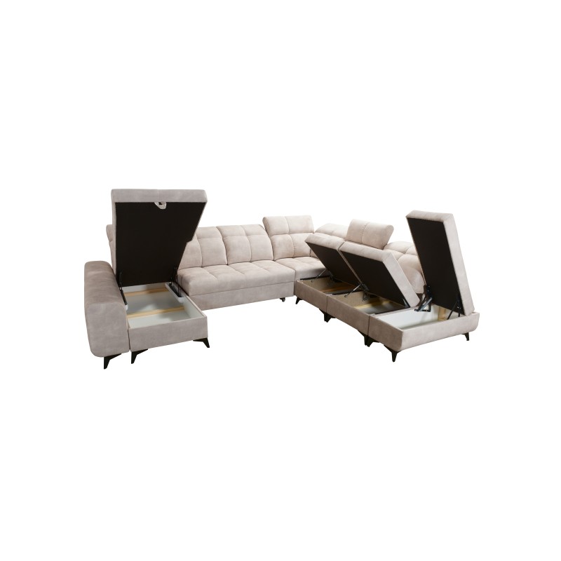 Narożnik w kształcie U Ascot X z funkcją spania, portem usb i regulowane zagłówki tkanina Wave 15 Narożnik w kształcie U Ascot X z funkcją spania, portem usb i regulowane zagłówki tkanina Wave 15