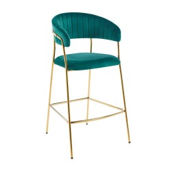 Taburete alto de terciopelo verde (estructura dorada) Taburete alto de terciopelo verde (estructura dorada)