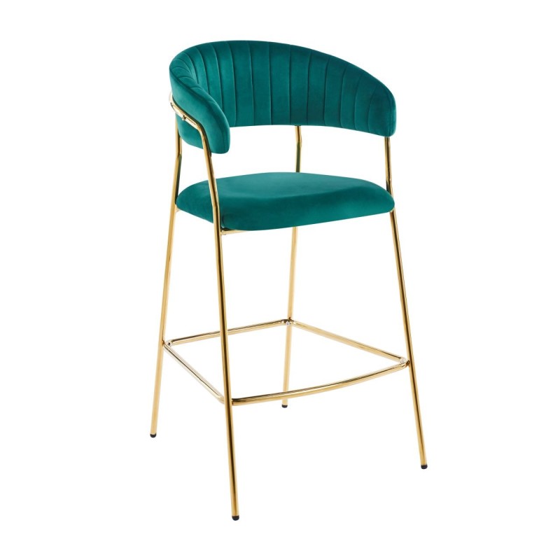 Taburete alto de terciopelo verde (estructura dorada) Taburete alto de terciopelo verde (estructura dorada)